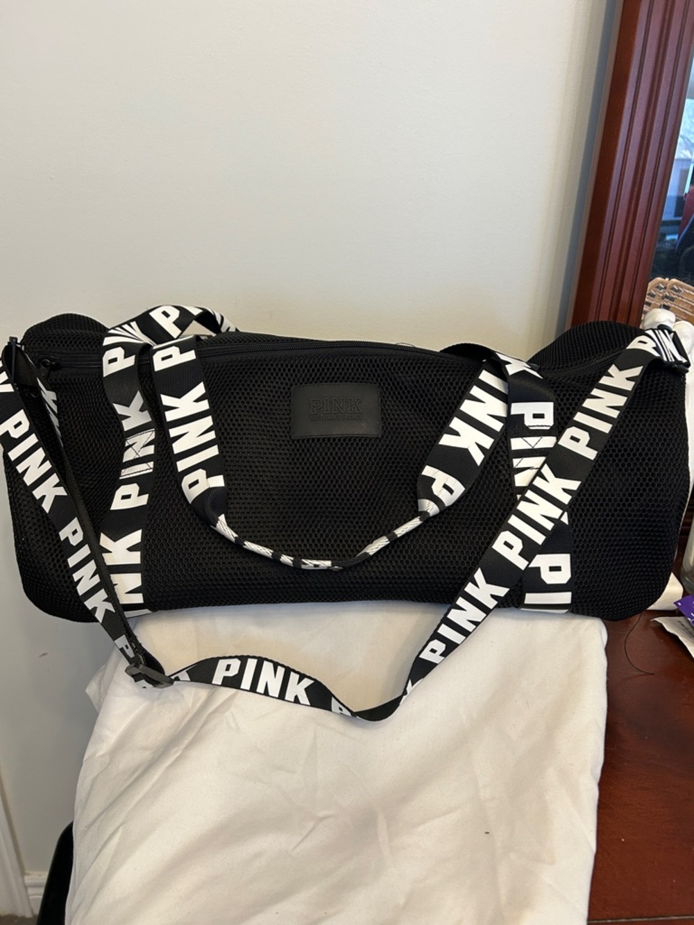 Victoria's Secret PINK Black Mesh Travel Tote with Branded Strap